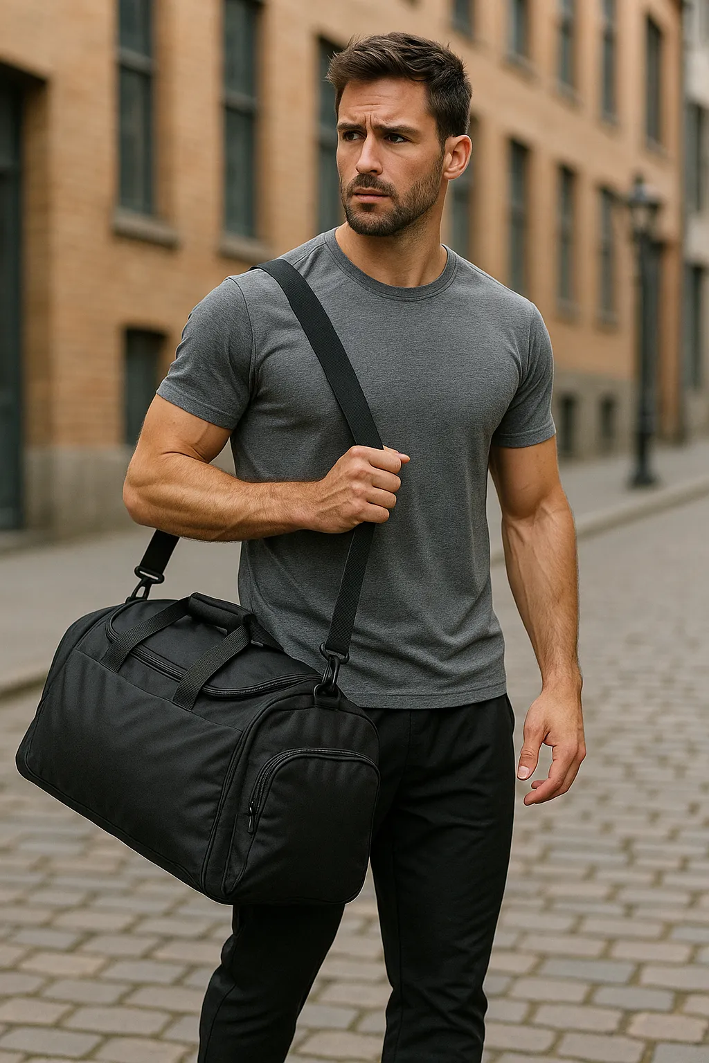 Ein Mann  mit  Sporttasche 